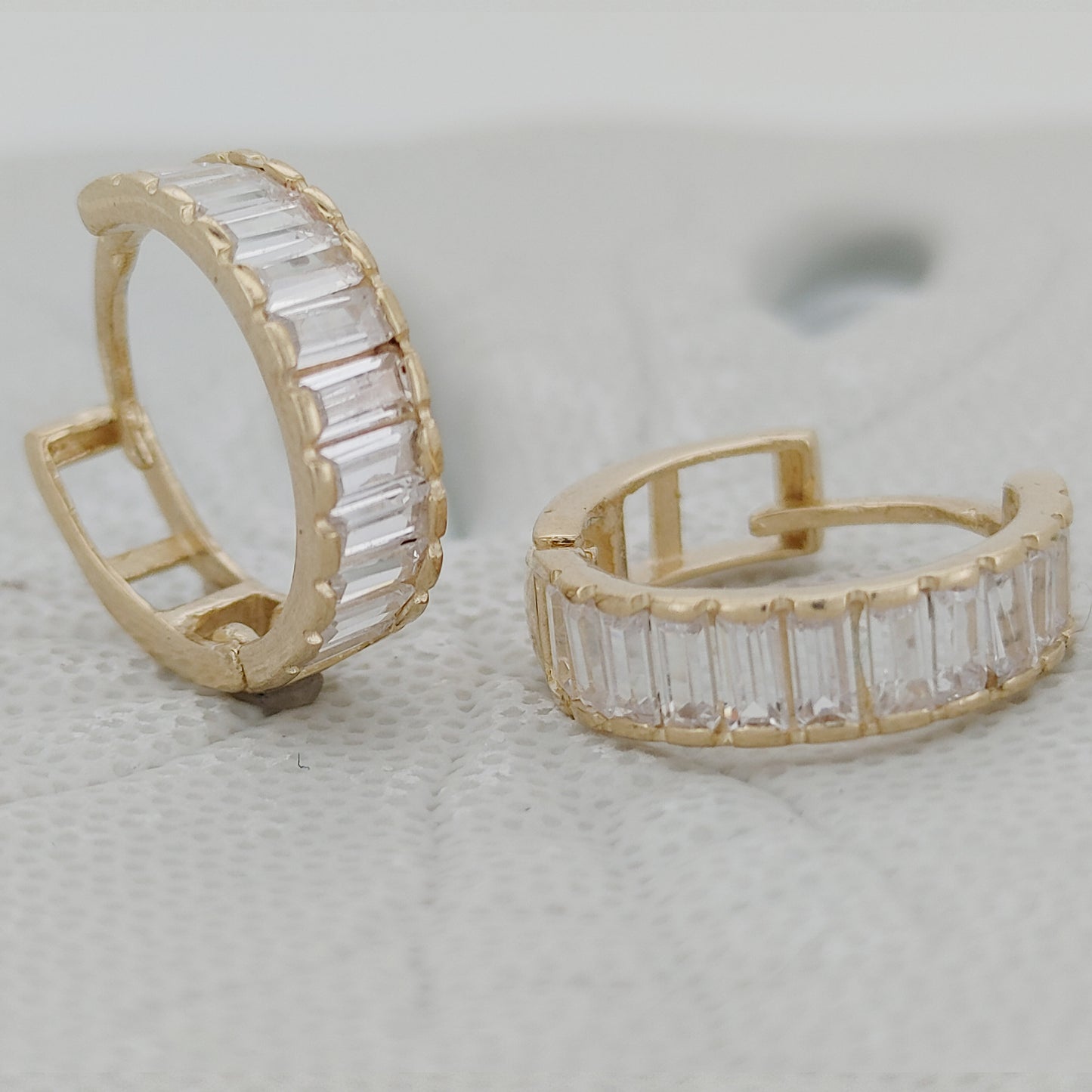 14K Solid Gold Baguette-Inspired CZ Earrings – Sleek Sparkle with Modern Elegance