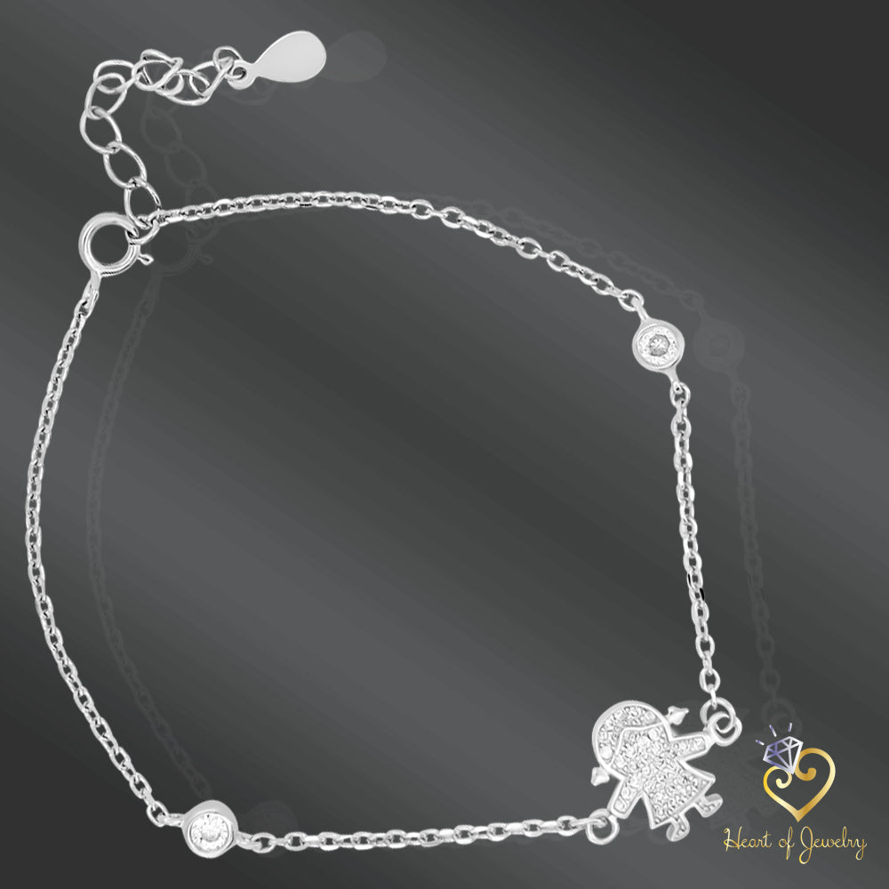 925 Sterling Silver Bracelet with Little Girl Design β Adjustable Cable Link Chain