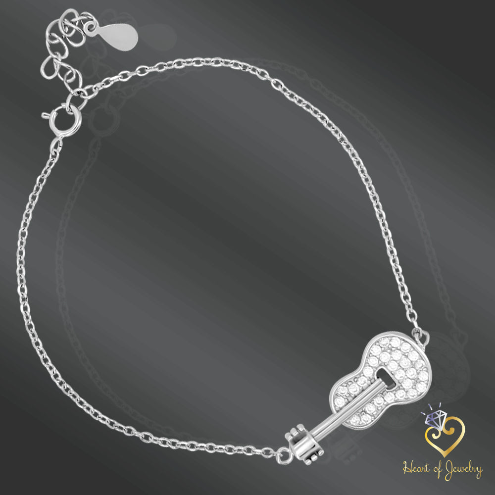 Sterling Silver Guitar Pendant Bracelet β 6.5" with 1" Extender & Spring Ring Clasp