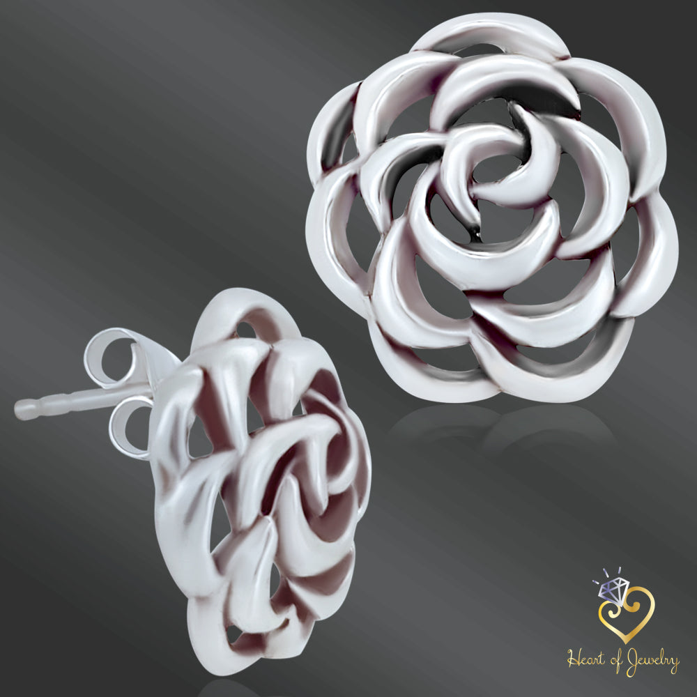 925 Sterling Silver Rose Stud Earrings β Timeless Floral Design with Butterfly Backing
