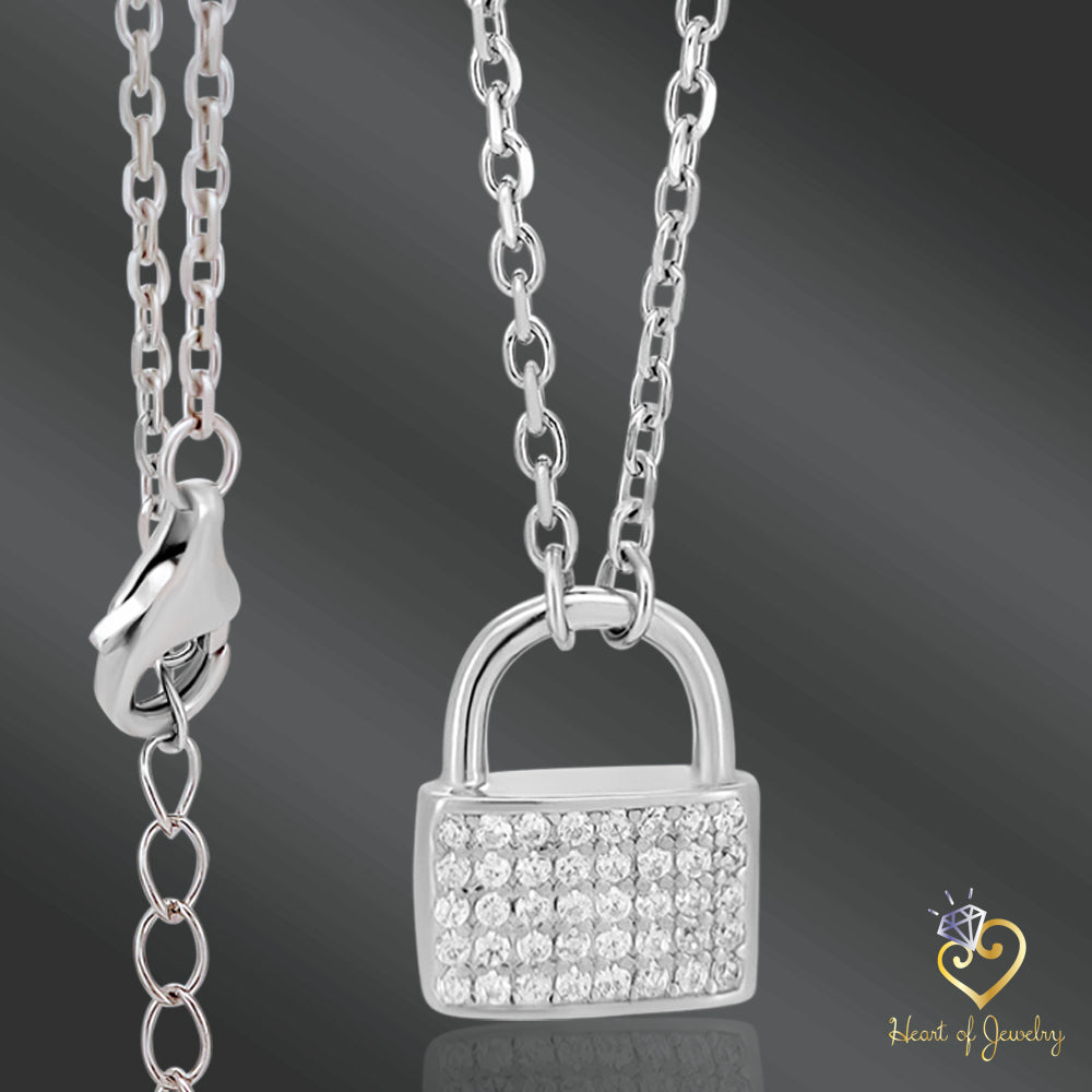 Sterling Silver Cable Chain Necklace with Padlock Charm β 16" + 2" Extension & Lobster Clasp