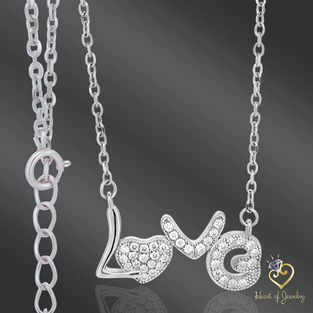 Love Word Necklace in 925 Sterling Silver – 16" + 1" Adjustable Cable Link Chain
