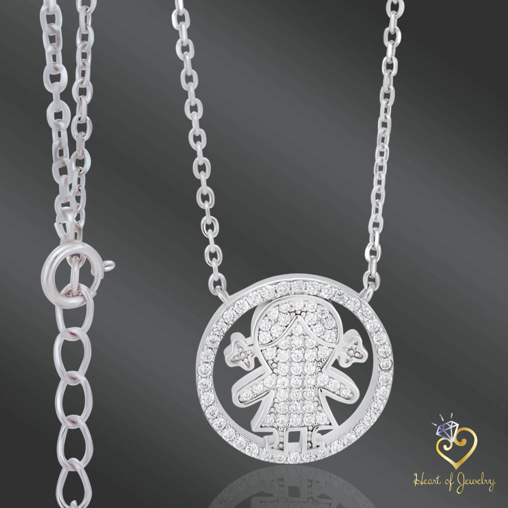 Little Girl Pendant Necklace in 925 Sterling Silver β 16" + 1" Adjustable Cable Link Chain