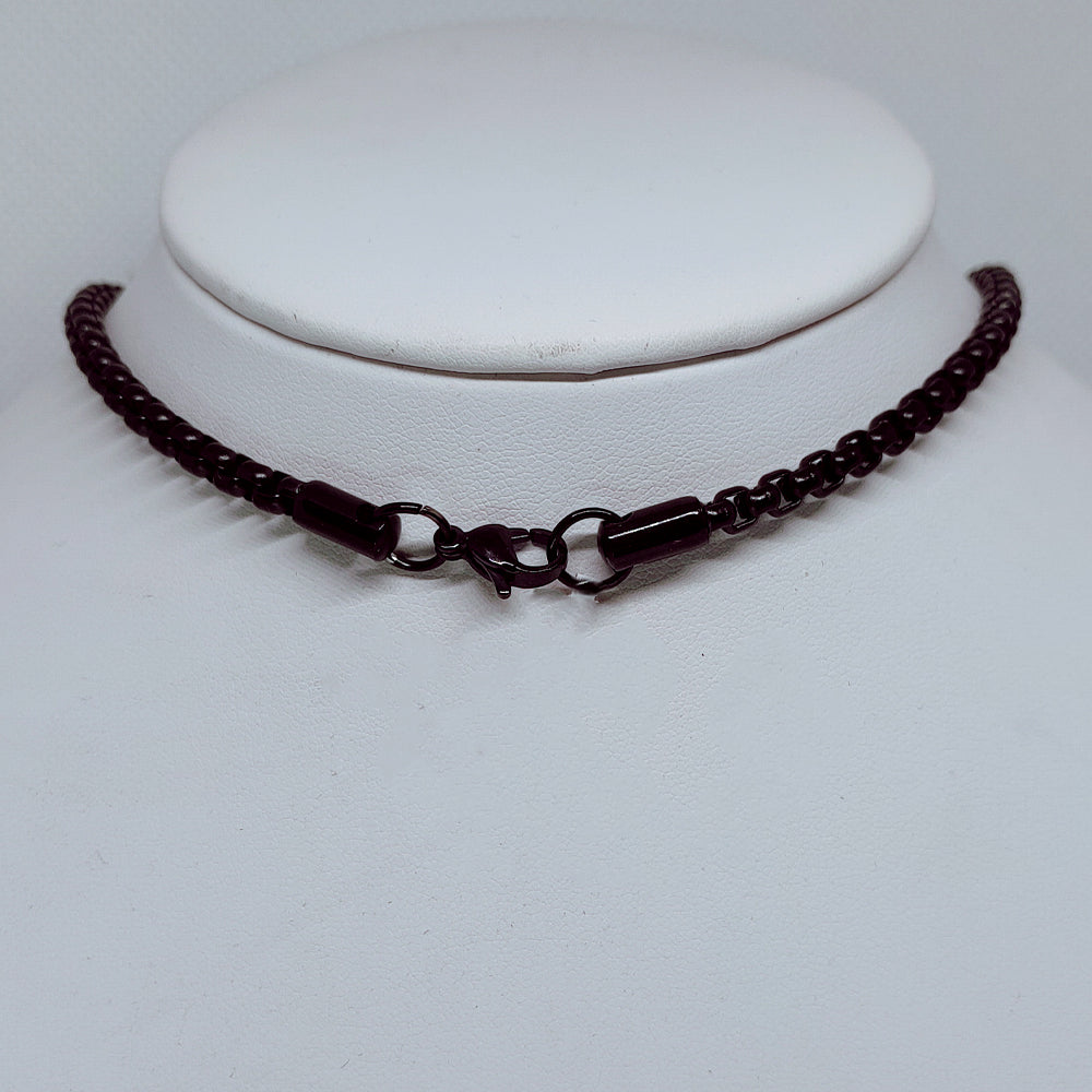 Black Enamel Stainless Steel Round Box Rolo Chain Necklace β 4mm Bold Design