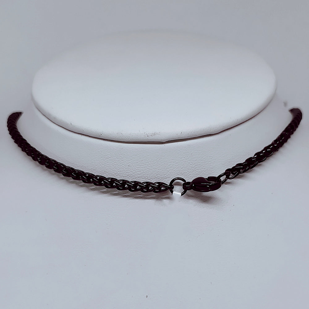 Black Enamel Stainless Steel Spiga Chain Necklace โ 3mm Sleek Wheat Link