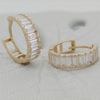 14K Solid Gold Baguette-Inspired CZ Earrings – Sleek Sparkle with Modern Elegance