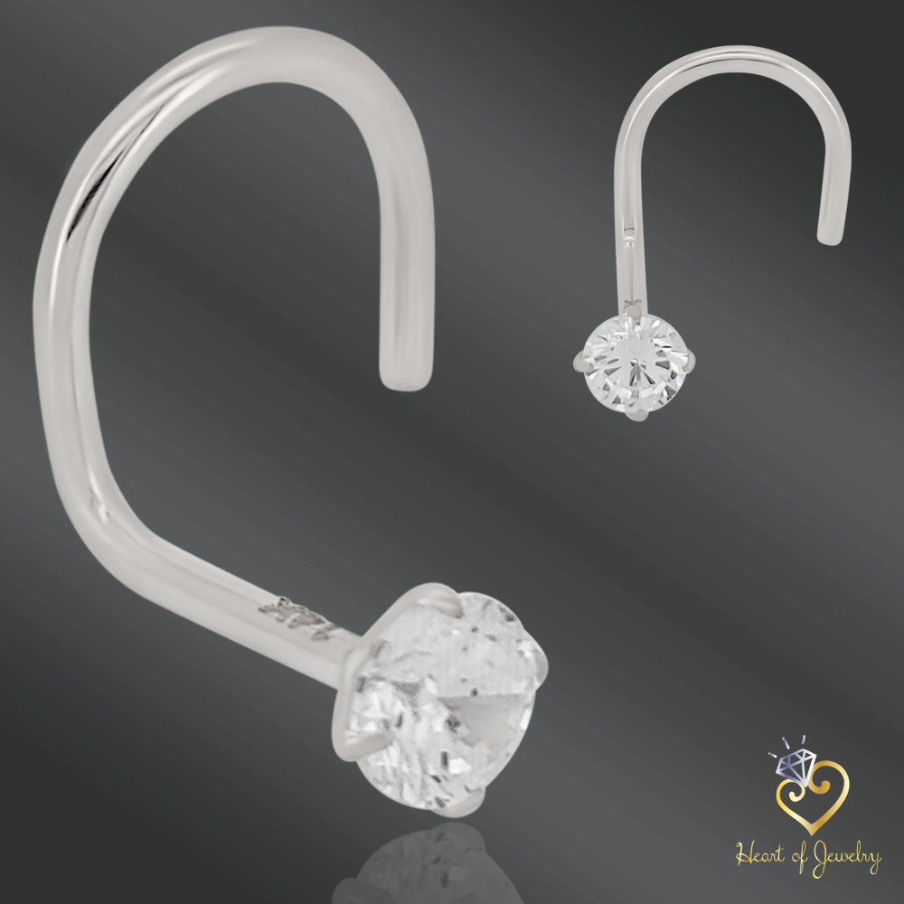 14K Gold Round Nose Stud – Prong Set, Screw Style, 20 Gauge