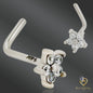 Solid 14K Gold Nose Stud – L Bend Style with Cubic Zirconia Flower, 20 gauge