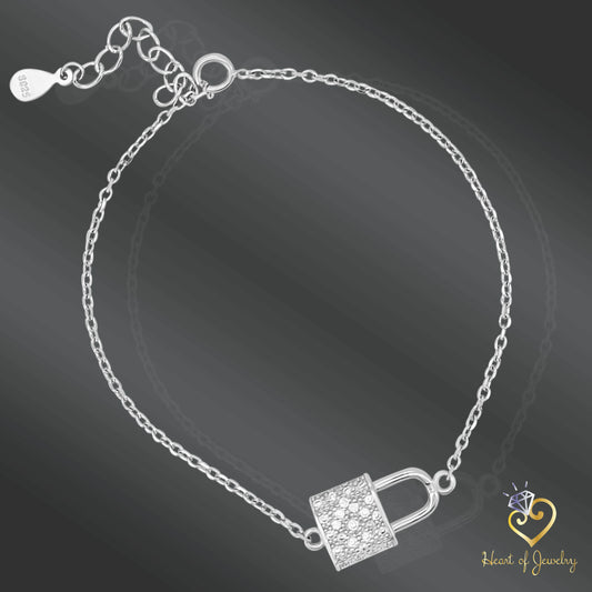 Padlock Charm Bracelet in 925 Sterling Silver – 6.5" + 1" Adjustable Length
