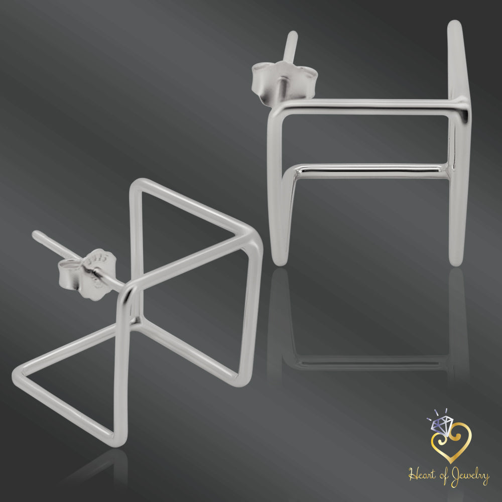 Square Geometry Earrings – 925 Sterling Silver Studs for Modern Looks