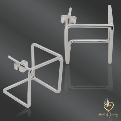 Square Geometry Earrings – 925 Sterling Silver Studs for Modern Looks