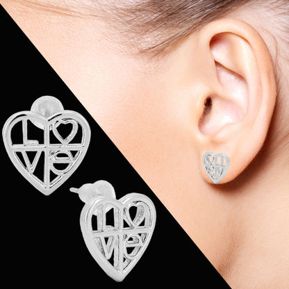925 Sterling Silver 'LOVE' Heart Cutout Stud Earrings – Sweet & Sentimental Style