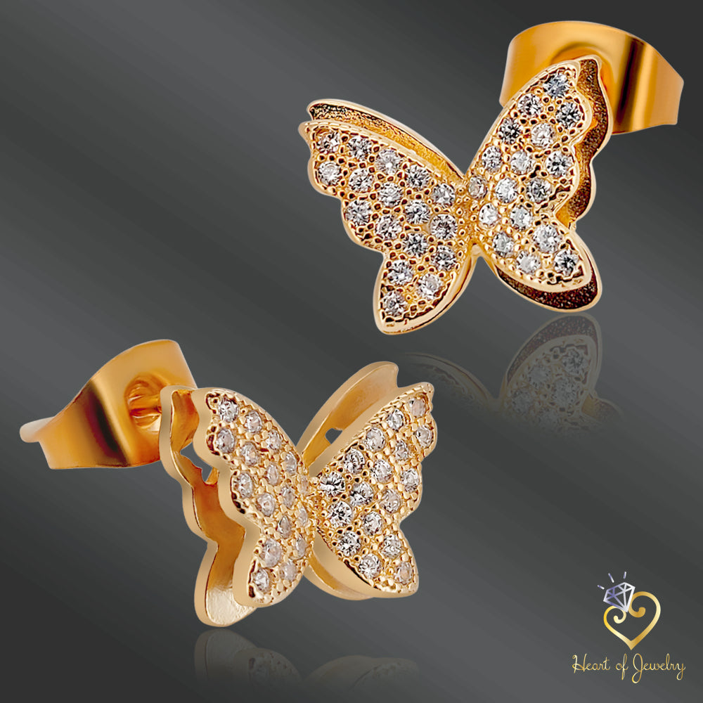 925 Sterling Silver CZ Butterfly Stud Earrings – Feminine & Sparkling Style