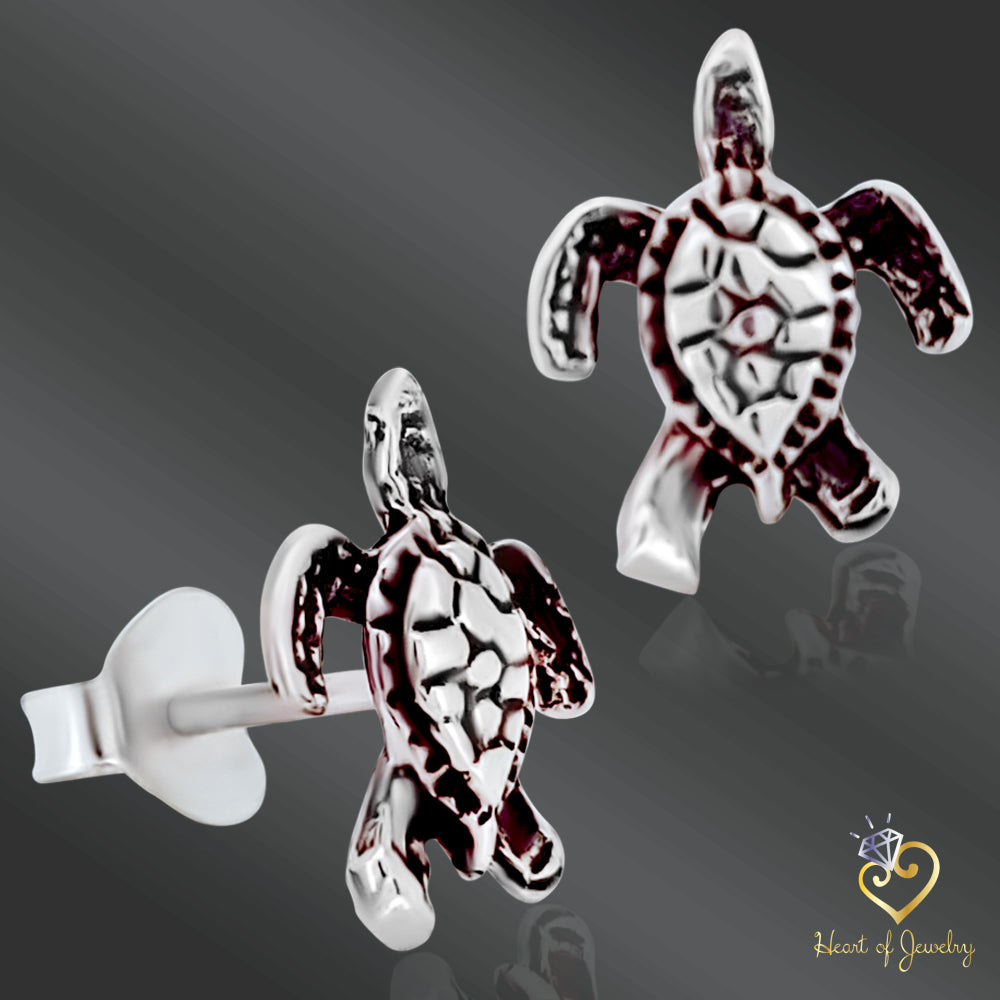 925 Sterling Silver Turtle Stud Earrings – Nature-Inspired Design with Butterfly Backing