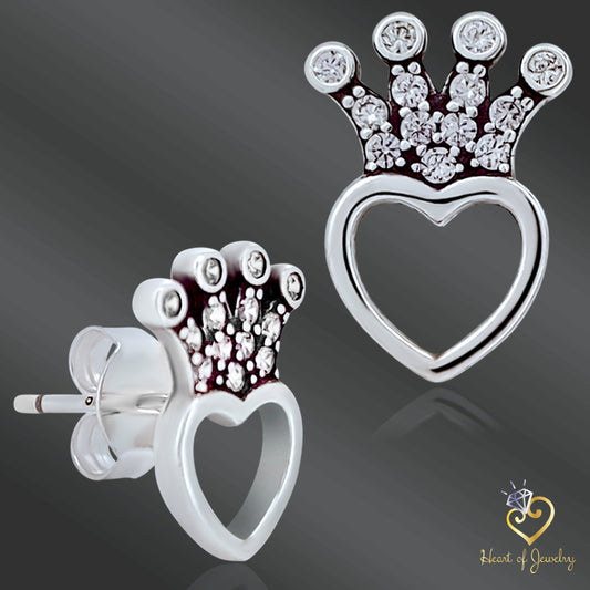 King of Heart Shaped Stud Earrings – 925 Sterling Silver with Elegant Butterfly Closure