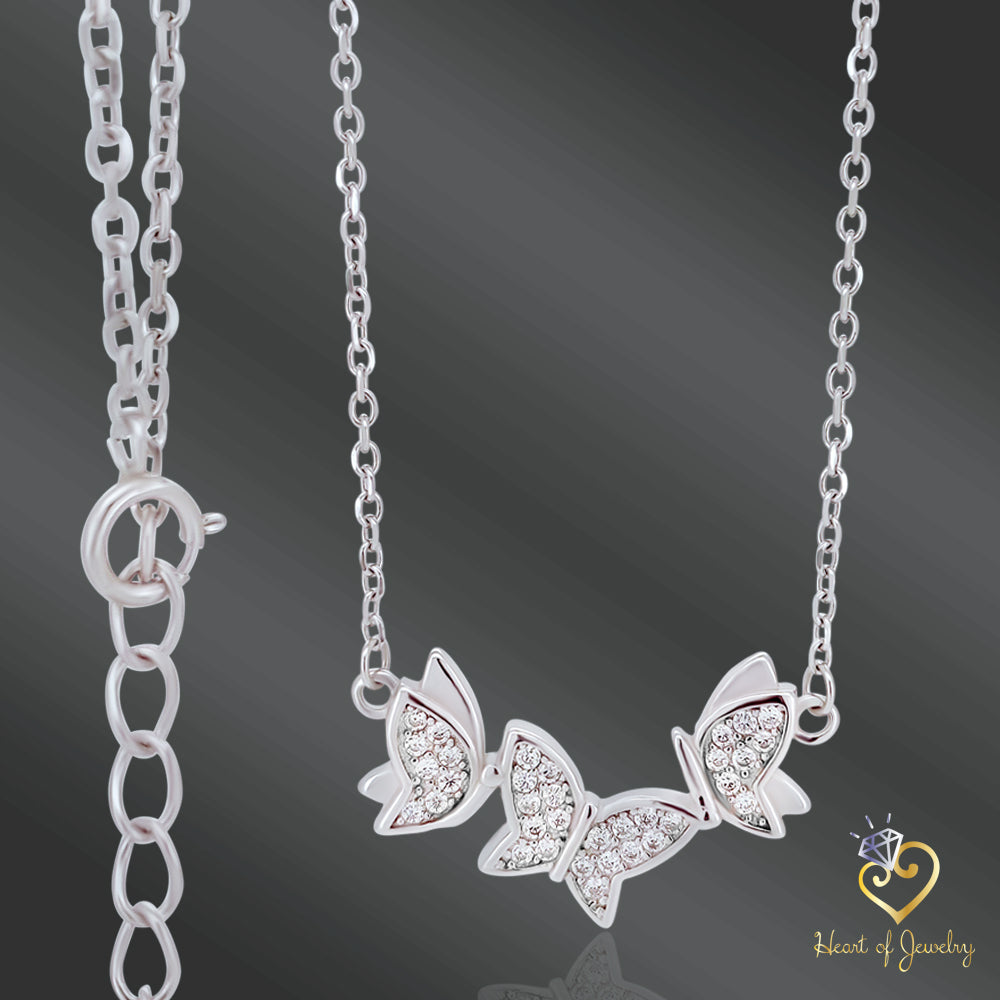 Triple Butterfly Cable Link Chain in 925 Sterling Silver – 16" + 1" Adjustable