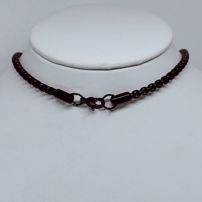 Black Enamel Stainless Steel Round Box Rolo Chain Necklace – 4mm Bold Design