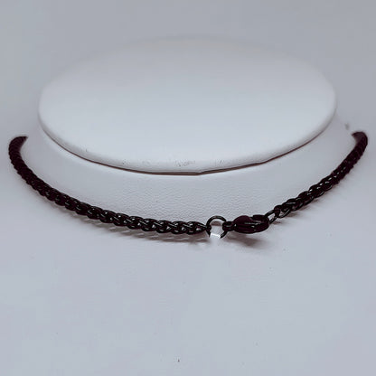 Black Enamel Stainless Steel Spiga Chain Necklace – 3mm Sleek Wheat Link