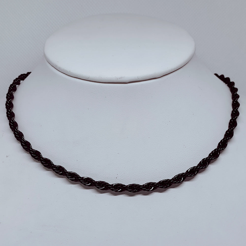 Midnight Steel: 4mm Black Enamel Rope Necklace